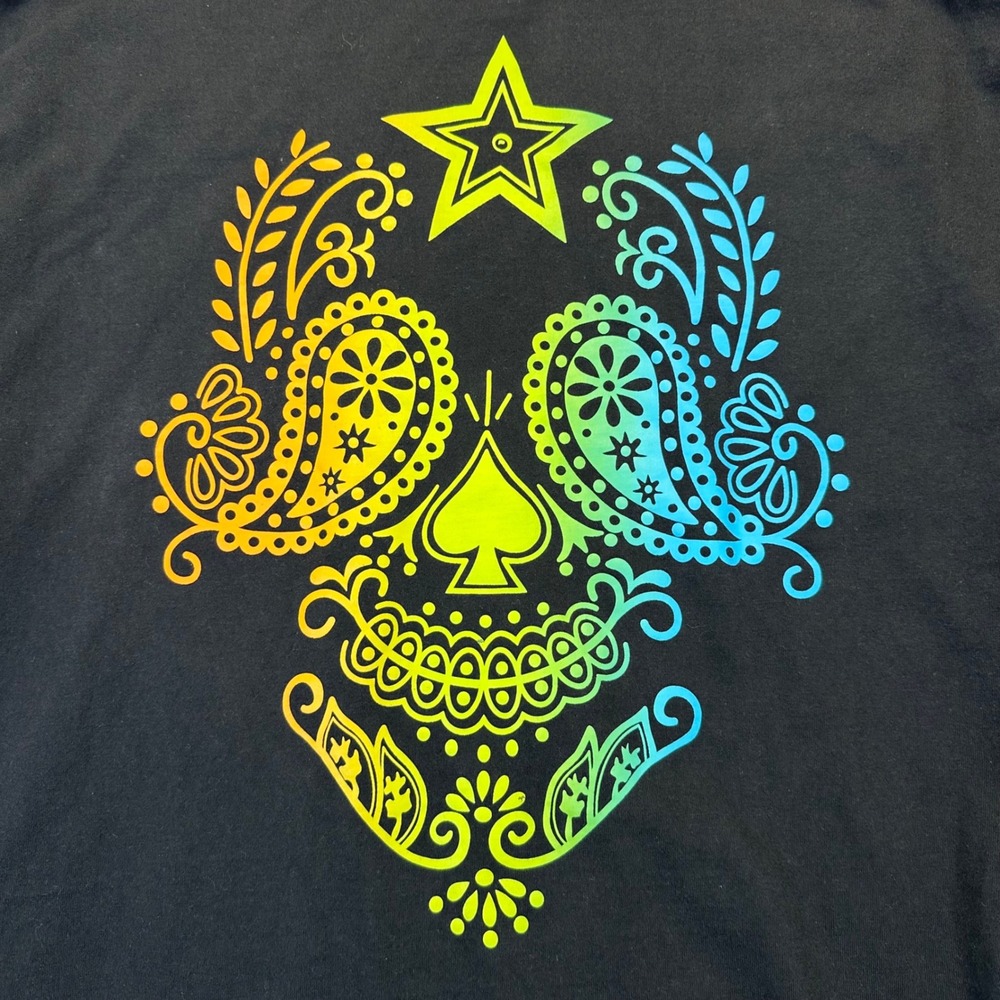 CLH Sugar Skull T-Shirt Mens 2XL Black Rainbow Paisley Streetwear Y2K Goth - Picture 2 of 11